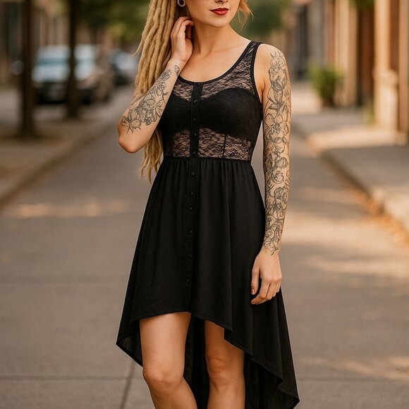 JANUARY 7 Lolita Lace Black High Low Dress S Goth Punk Rave Nylon Corset Y2K - Picture 16 of 16